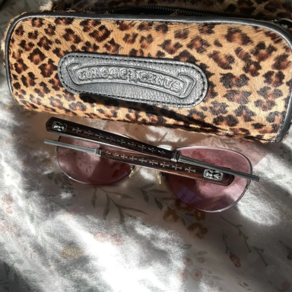 Chrome Hearts Pink Aviator Glasses with Leopard Case